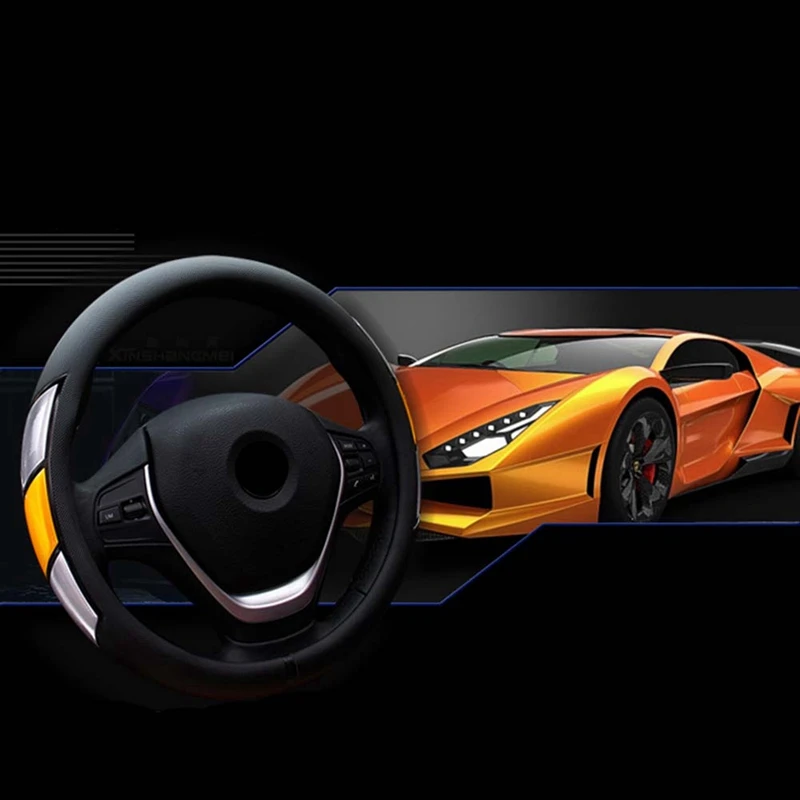 Универсальный автомобильный чехол из искусственной кожи для руля 38 см, автомобильный Стайлинг, спортивный автомобильный чехол на руль, противоскользящие автомобильные аксессуары