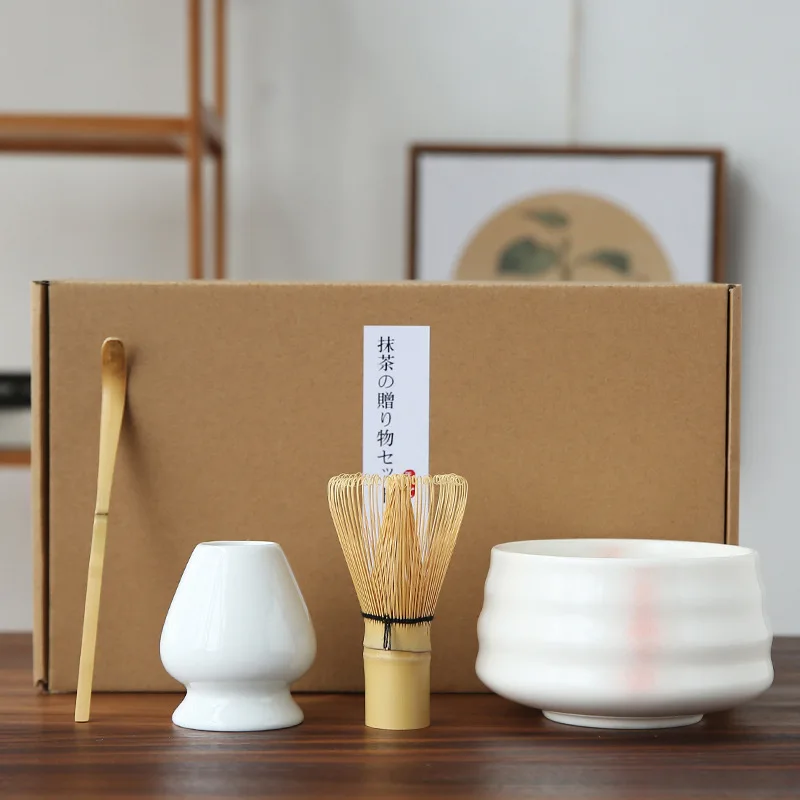 4pcs/set Handmade Home Easy Clean Matcha Tea Set Tool Stand Kit Bowl Whisk Scoop Gift Ceremony Traditional Japanese Accessories
