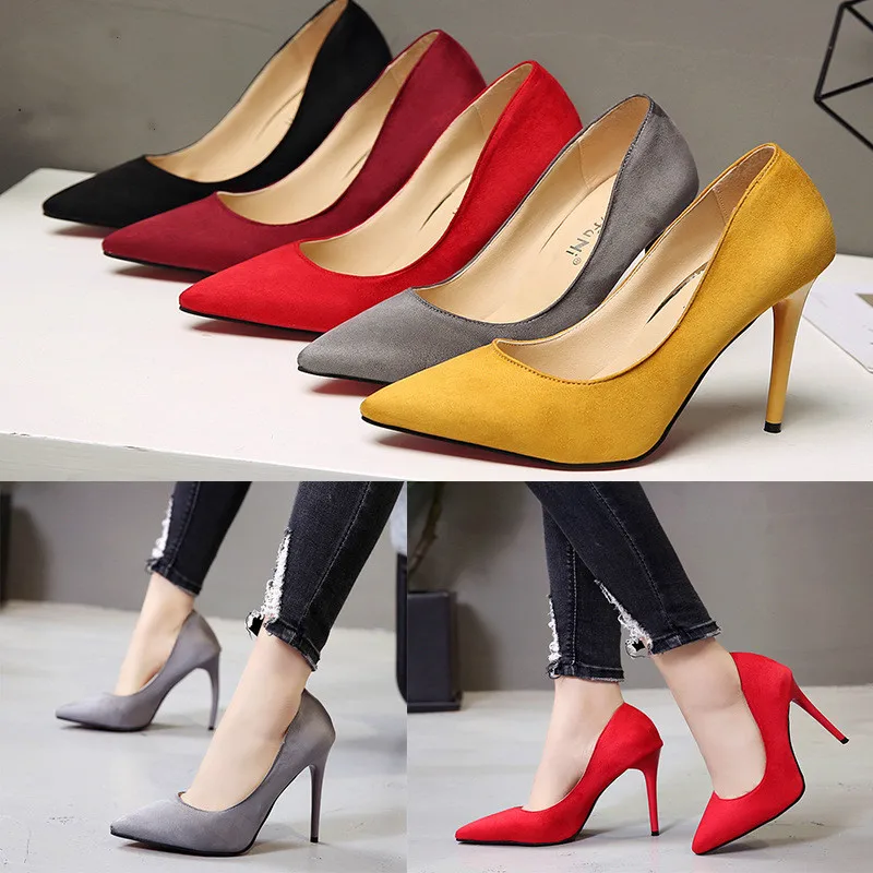

Women's Suede Pointed Toe Stiletto Heels Dress Pumps Shallow Slip-on 11.5cm Ultra High Heel Banquet Shoes Purple Yellow Blue