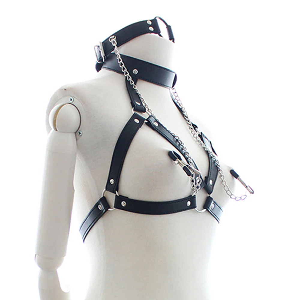 Sexy Leather harness belt lingerie women body fetish open bra bralette lingerie Goth Underwear Punk Bondage exotic Adult lingeri