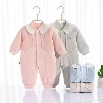 

Baby Onesie Newborns Beaver Velvet Thin Cotton-padded Clothes Clothes 0-1 Years Old Baby Quilted Fold-down Collar Romper Autumn
