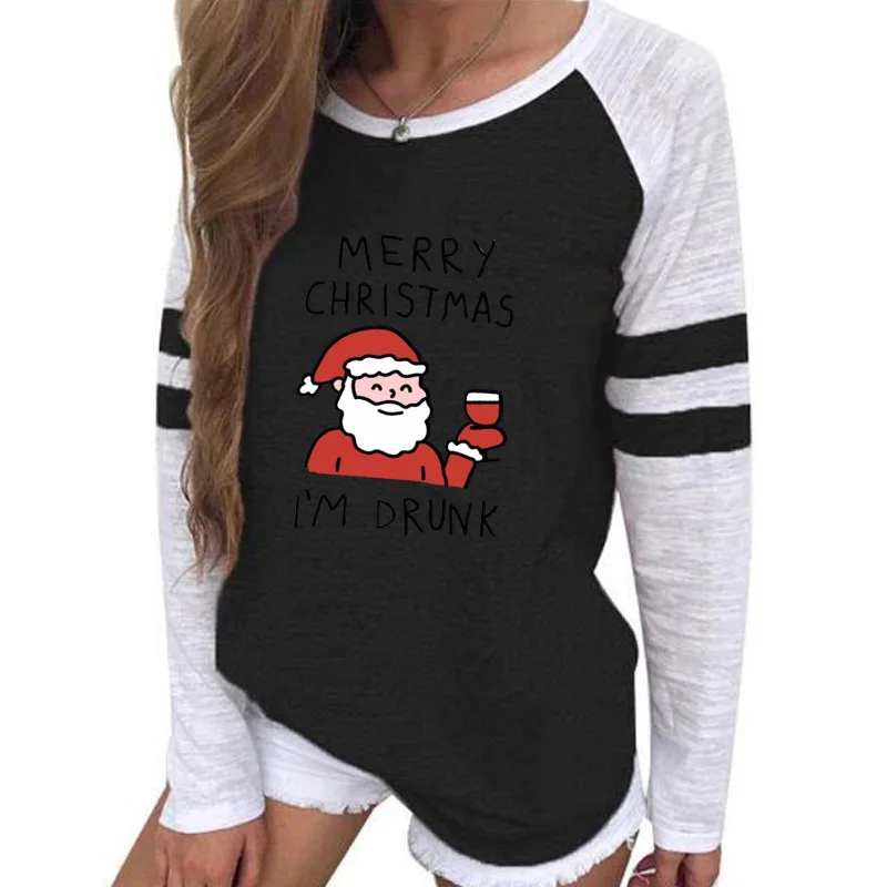 

2020 New Long-sleeved T-shirt Print Top Ladies Christmas clothes Loose Casual