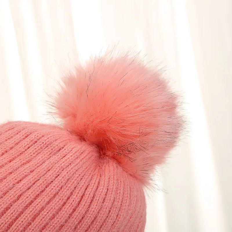 Women Winter Hat Knitted Red Beanie Hat Cashmere Knitted Hats for Women Cap Ladies Girls Fur Pompon Solid Beanies Bonnet Adult