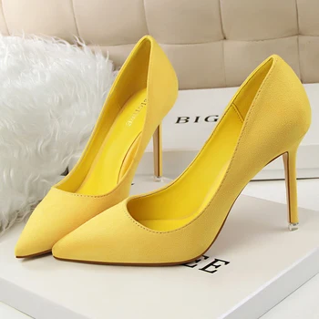 

2020 Elegant 10cm High Heels Woman Green Purple Burgundy Pumps Lady Flock Classic Scarpin Bridal Plus Size 43 Party Prom Shoes