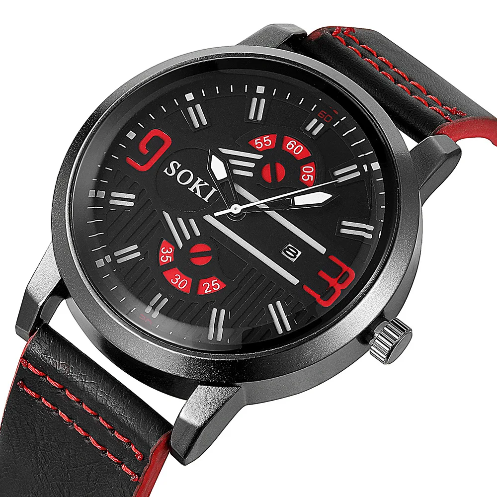 

Luxury men watch top band Large dial calendar clock black shell car belt digital face quartz men sports watch 2019