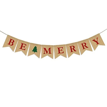 

2PCS Merry Burlap Banner Christmas Burlap Banner Christmas Tree Garland Holiday Bunting Home Garden