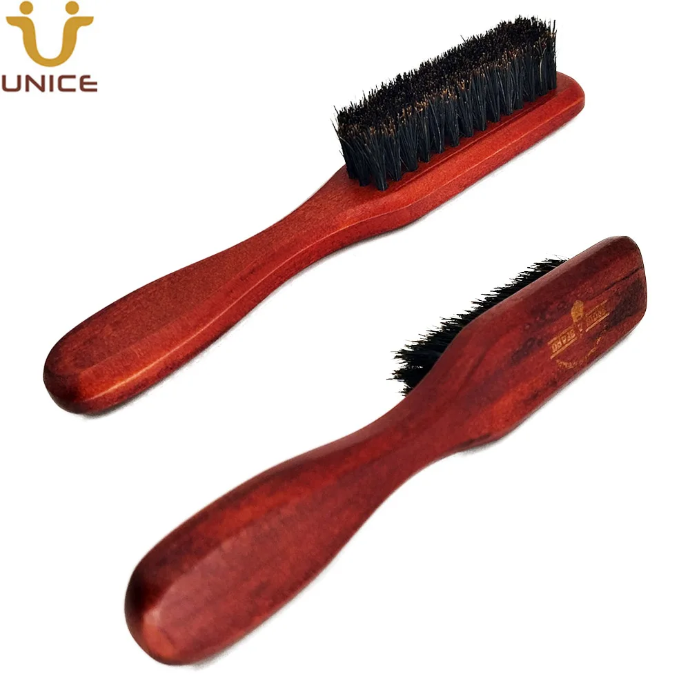 MOQ 100 PCS Custom LOGO Men Brush for Face / Head Hair Red Wood Long Handle Brushes with Natural Boar Bristles
