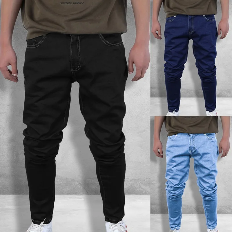 Oeak мужские модные однотонные джинсы 2019 новые мужские джинсовые узкие брюки повседневные эластичные высококачественные уличные брюки