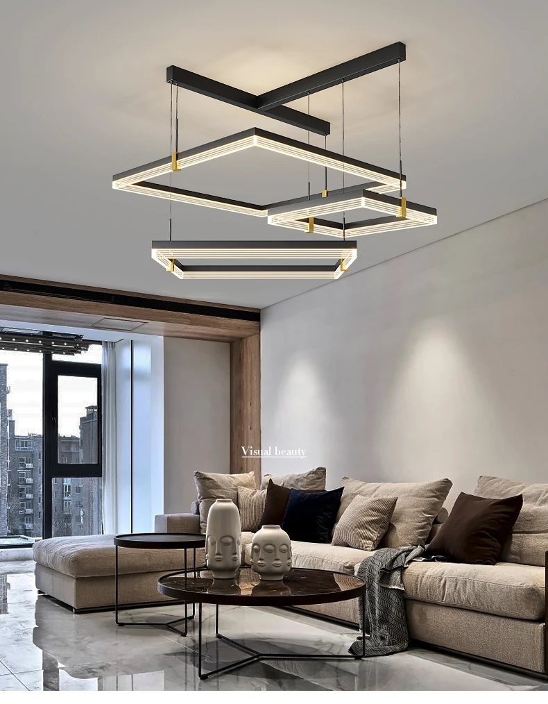 Nordic Minimalist Living Room Chandelier New Simple Modern Geometric Square Atmospheric Light Luxury Main Lamp Fixtures Dimmable hanging chandelier