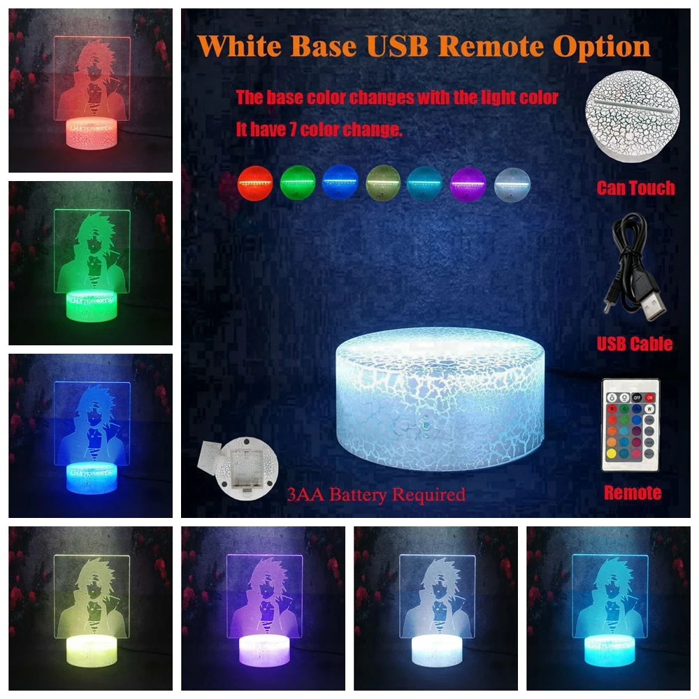 Crack remote 7 color Модный поп мальчик новинка мультфильм Аниме подарок настольная лампа домашняя спальня применение СВЕТОДИОДНЫЙ 3D трещины ночник Наруто фигурка Гаара лампа - Испускаемый цвет: Crack remote 7 color