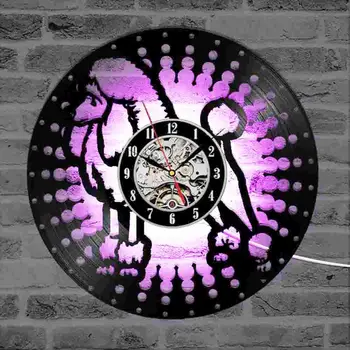 

Lovely Poodle Dog Record Wall Clock Modern Design Vintage Vinyl Record LED Clock Amimal Silhouette Living Room Decor