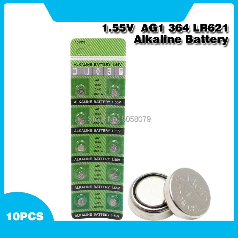 10 unids/pack AG1 LR621 SR621 164 baterías de botón LR621W CX60 364A celular moneda alcalina de la batería de 1,55 V TR621SW para relojes de juguete remoto