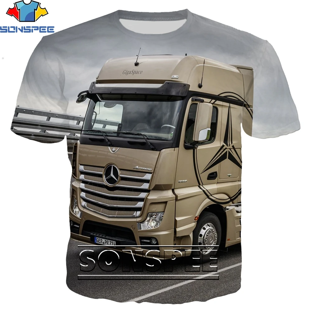 SONSPEE Car Heavy Duty Volvo Truck Mercedes Vehicle Power Shirt 3D Printing Men Women Summer Man Punk Oversize Tshirt Kids Top | Мужская