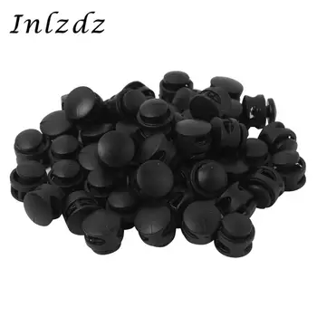 

50Pcs Cord Locks Toggle Double Holes Drawstring Rope Clip Ends Round Ball Shape Luggage Lanyard Stopper Sliding Fastener Buttons