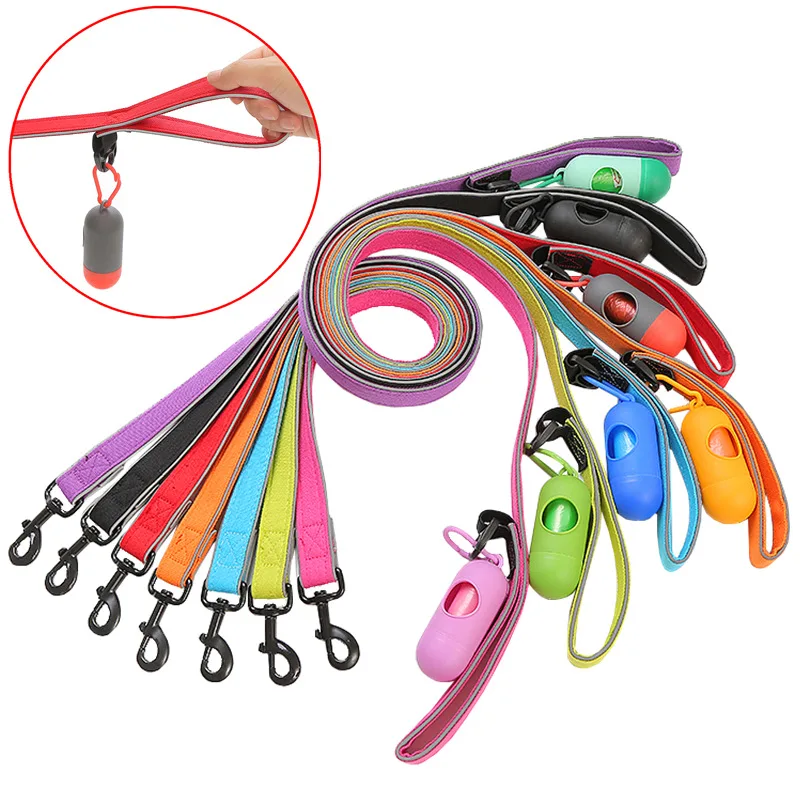 Reflective Dog Leashes with Poop Bag Dispenser Outdoor Walking Lead Leashes Soft Durable Traction Rope Dog Leashes Pet Supplies