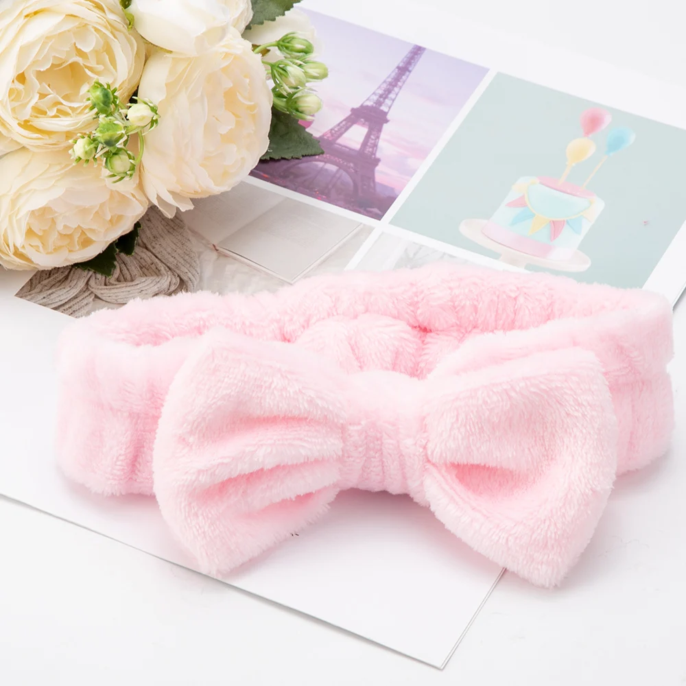 Eyelashes Extension Coral Fleece Headband Make Up Wash Face Bath Hairbands Wrap Head Women Elastic Soft Turban Hair Accessories - Цвет: pure pink