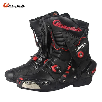 

Riding Tribe Microfiber faux leather motorcycle boots professional Racing Moto Boot, high quality Motorbike A010 shoes