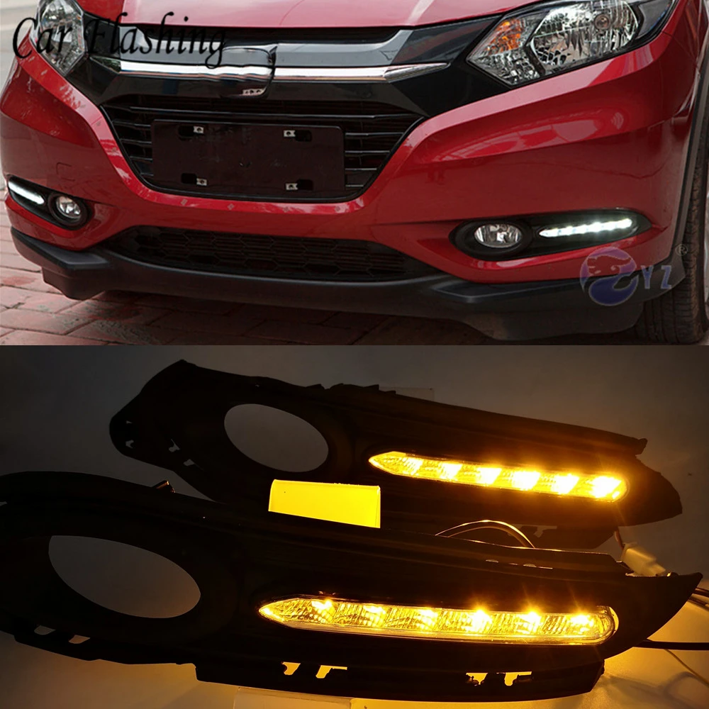 

Car Flashing 2Pcs For Honda HRV HR-V Vezel 2014 2015 2016 2017 2018 DRL fog lamp Daytime Running Lights turn signal 12V Daylight