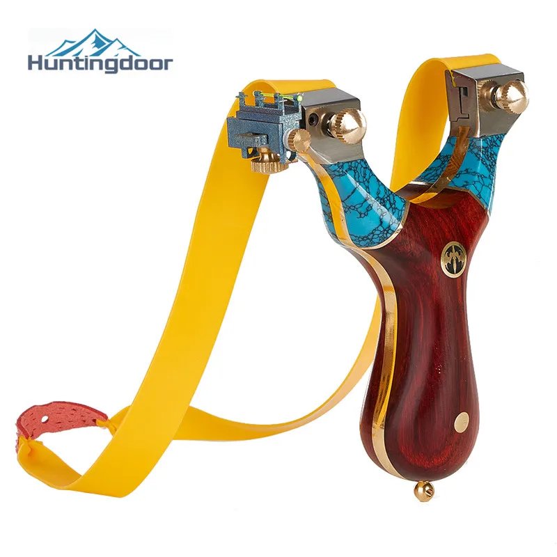 Tirachinas de aleación de titanio para práctica de tiro, accesorio de caza con mango de sándalo, exquisita y turquesa, venta al por mayor