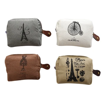 

70PCS / LOT Vintage Canvas Art Zero Wallet Carry-on Zero Wallet Card Purse Key Bag Female Zipper Wallet Mini Coin Storage Bag