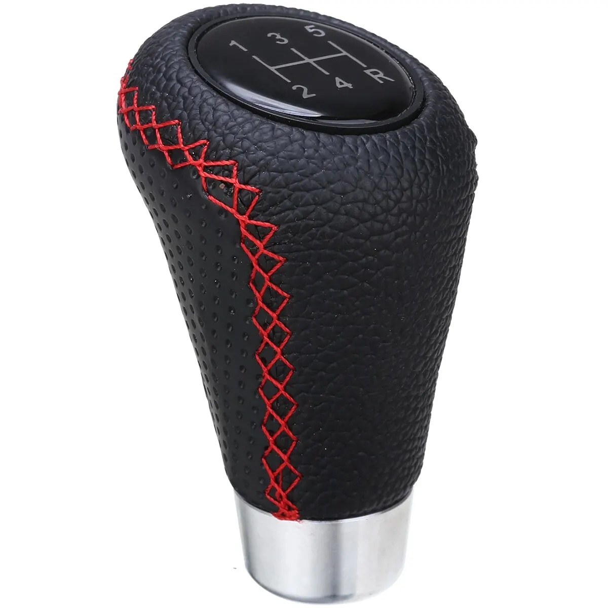 5 Speed Genuine Leather Gearstick Head Knob Red Stitch Car Gear Stick Shift Knob Universal Manual for Car Interior Accessory