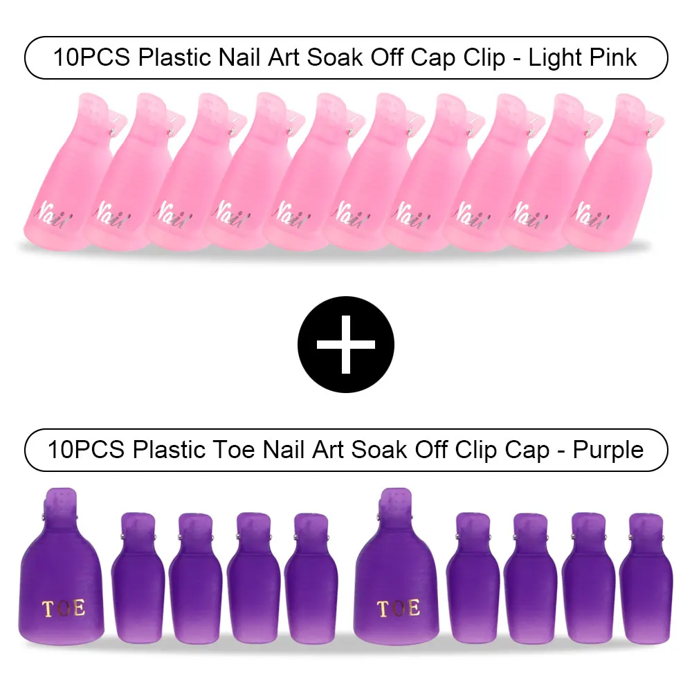 20 шт Пластиковый Лак для ногтей замочить от крышки зажимы УФ-гель для ногтей для удаления обертывания обезжириватель очиститель для маникюрного инструмента пальцы и пальцы ног - Цвет: Purpl Toe BarbiPin H