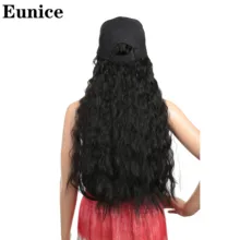 20 дюймов длинные волнистые синтетические волосы парик с шляпой горячий стиль черный цвет для женщин высокая температура Eunice волос