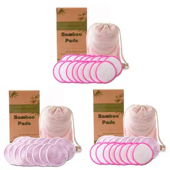 

16Pcs Reusable Bamboo Cotton Make up Remover Pads Set Cleaning Face Round Washable Wipes Cleaner Tools + Bag