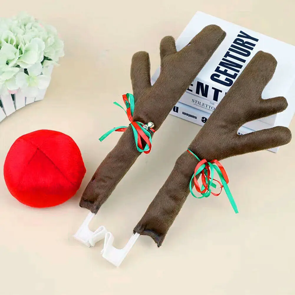 Коричневый New Christmas Car Costume Reindeer Horn Nose Set Xmas Festival Rudolph Elk Vehicle Decoration Unique Lovely Ornaments - Название цвета: Коричневый