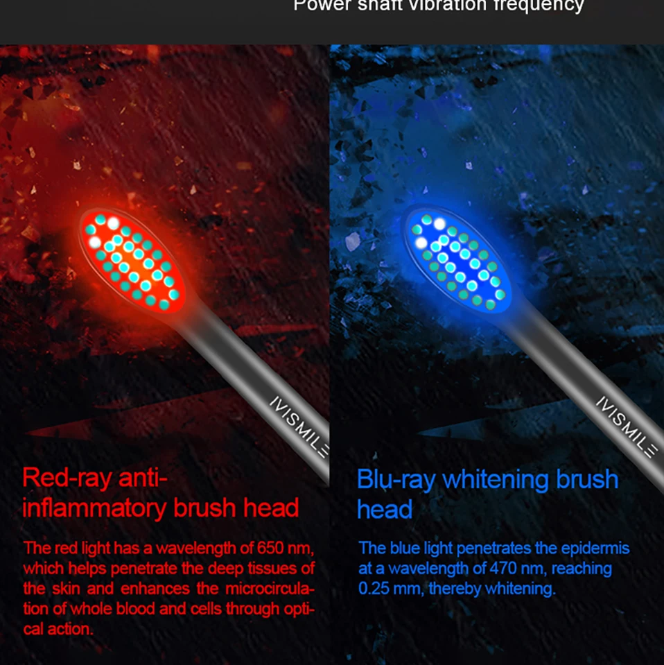 Электрическая зубная щетка Blue-ray отбеливание 4 режима чистое отбеливание массаж звуковая вибрация водонепроницаемый 2 шт электрическая зубная щетка головки