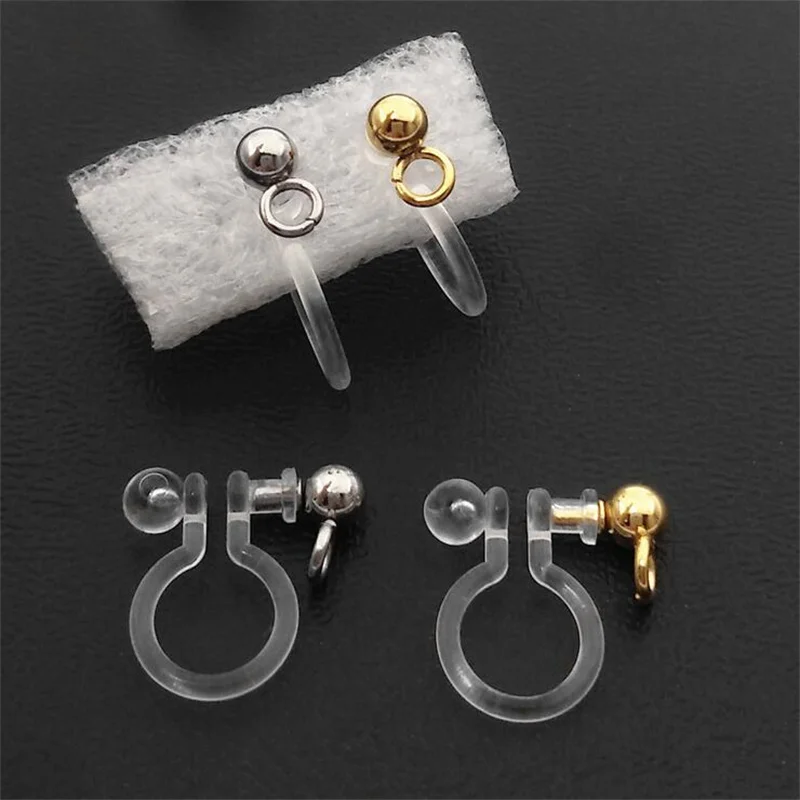 10pcs 11x11mm Transparent U Type Stainless Steel Clip on Earring