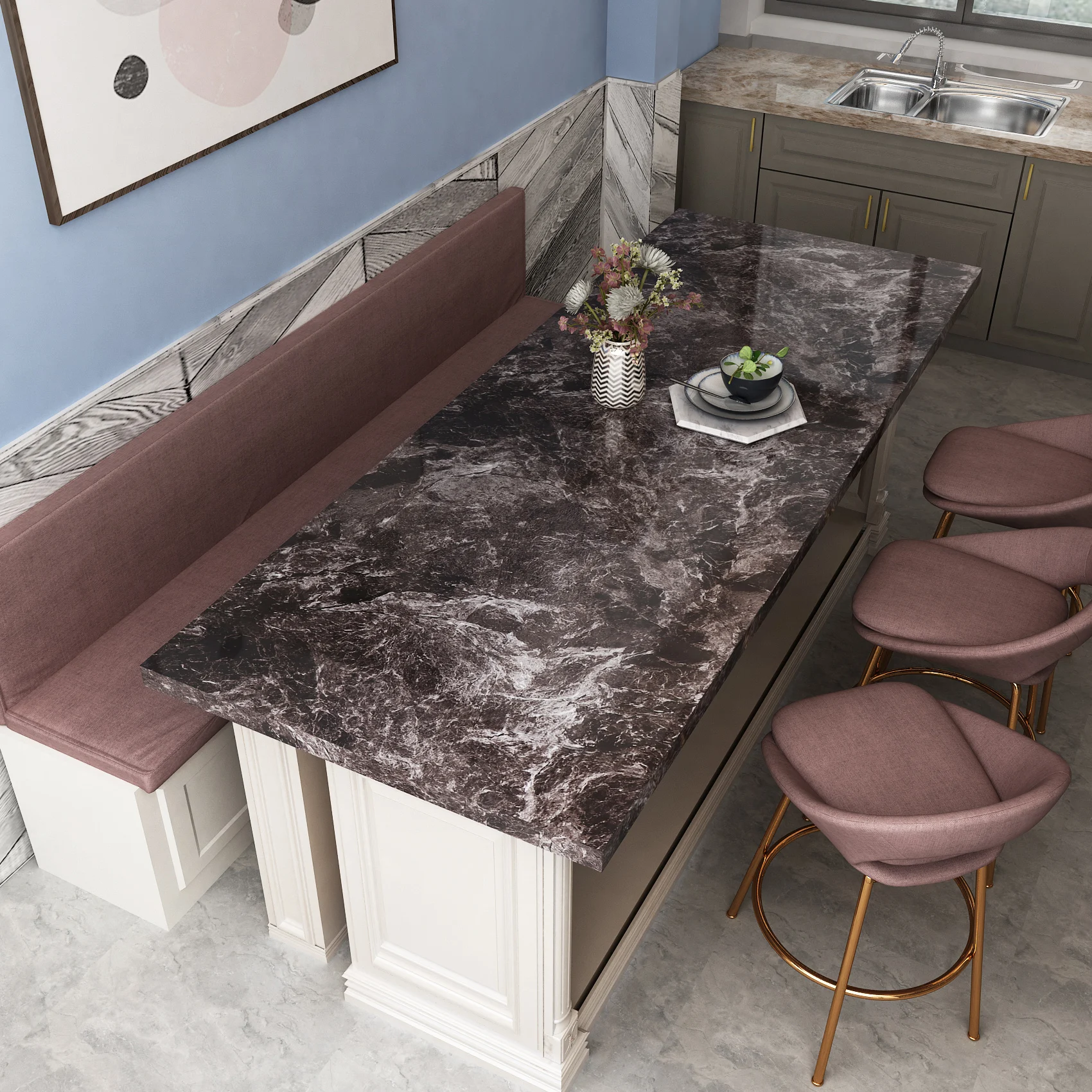 1M/2m Marble Waterproof Countertop Wall Stickers Vinyl Self Adhesive Wallpapers Decorative Film Kitchen Cabinets Contact Paper