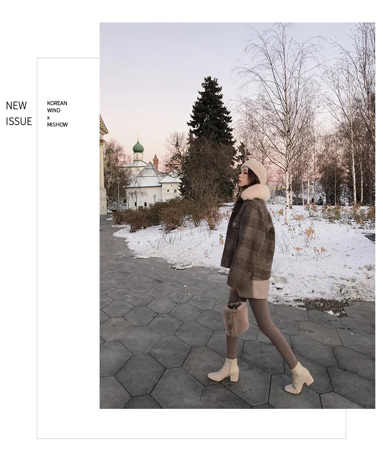 Mishow женская новая зимняя одежда утолщенная шерстяная куртка Женская Корейская версия короткого свободного клетчатого шерстяного пальто MX18D9536