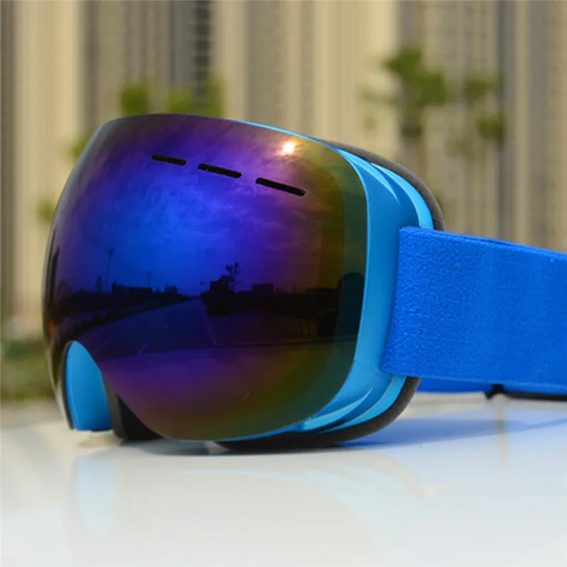 blue frame blue film Лыжные очки, очки для сноуборда, двойные противотуманные линзы, большая маска для мужчин и женщин, зимние снегоходные очки для катания на лыжах, очки - Цвет: blue frame blue film
