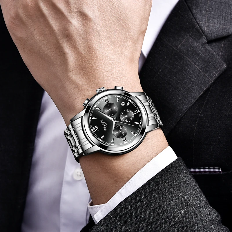 WLISTH механические мужские часы со стальным ремешком бизнес водонепроницаемые