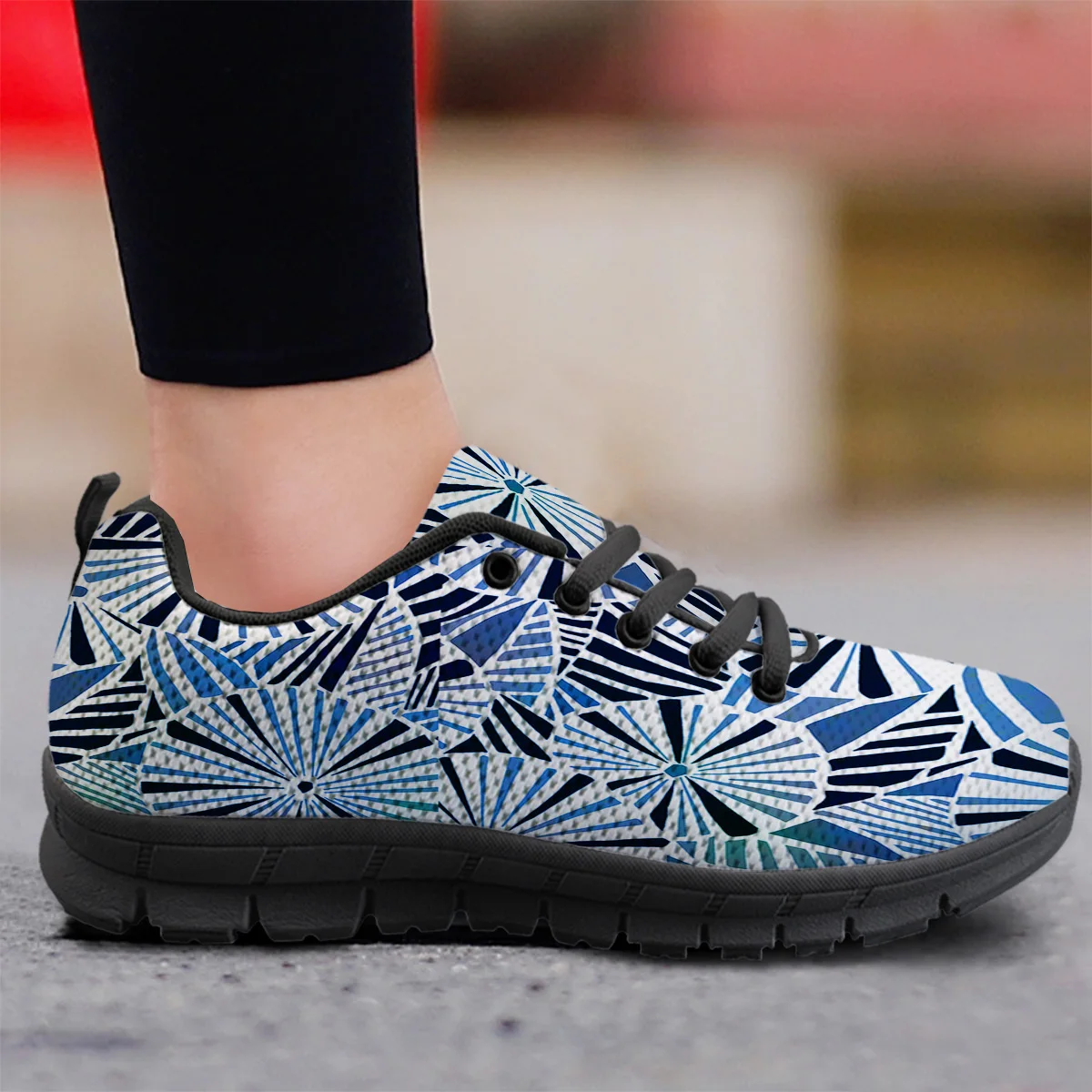 Blue Geometic Umbrella Art Design Art Printed Black Bottom Comfortable Flats Breathable Sneakers Men Flat Shoes Boy Sport Shoes