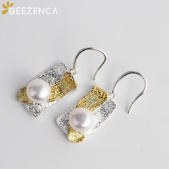 

Original Design 925 Sterling Silver Pearl Drop Earrings Fine Jewelry for Women Gold-plated Double Color Geometric Earring Party