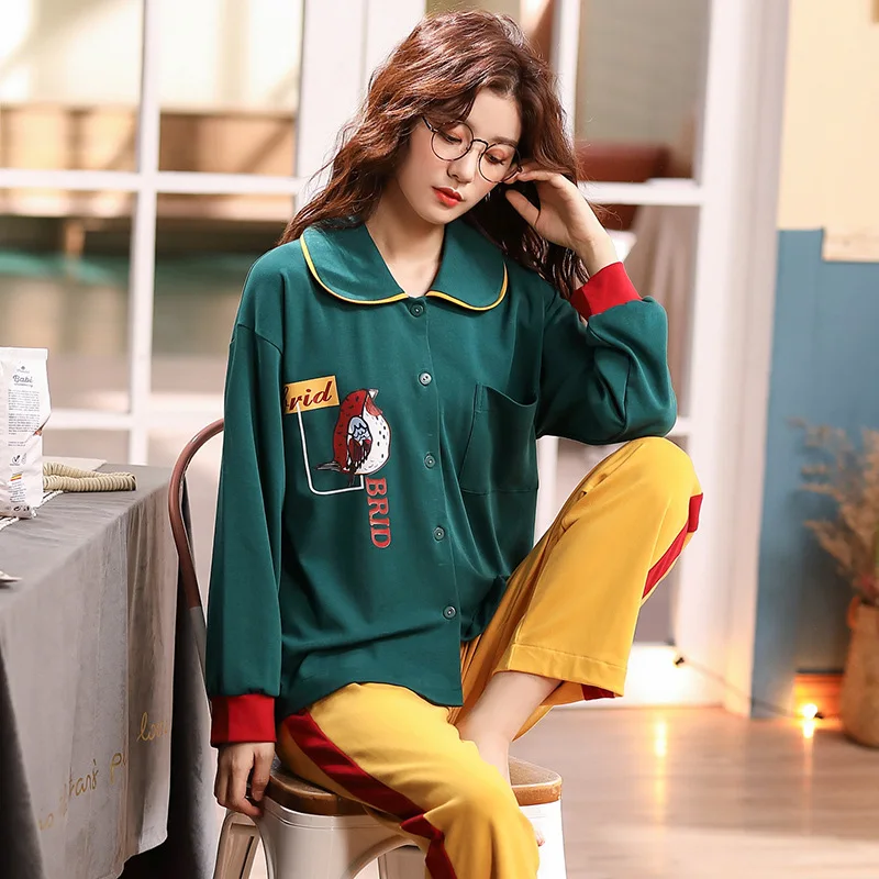 

Pajamas Women's Spring And Autumn Pure Cotton Korean-style Cardigan Tracksuit Sweet Long-sleeve Suit Students Long Sleeve Trouse
