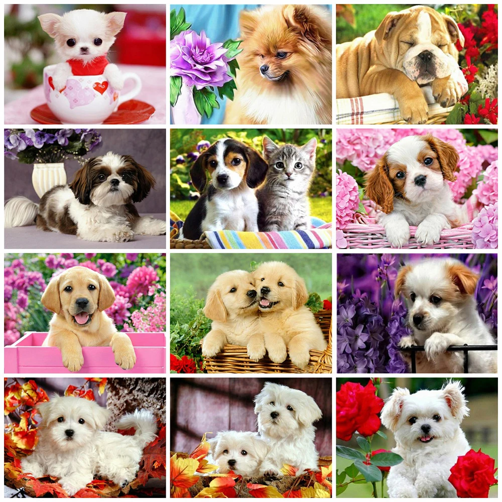 MomoArt 5D DIY Diamond Embroidery Animal Mosaic Kits Painting Dog Cross Stitch Flower Picture Rhinestones Needlework | Дом и сад