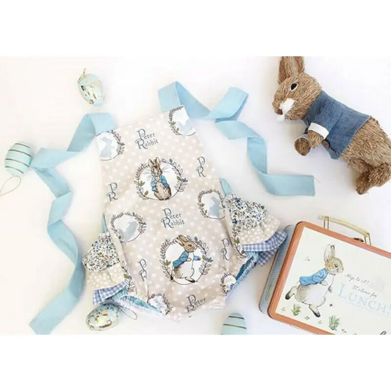 

Easter Rabbit 2PCS Newborn Baby Boy Girl Clothes Sweet Cute Bodysuit Sunsuit Summer Sleeveless Backless Sling Bow Outfit Set