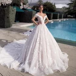 Sumnus Boho Vintage Wedding Dress 2022 Sexy Beaded 3D Flowers Off the Shoulder Princess Wedding Gowns Bridal Dress