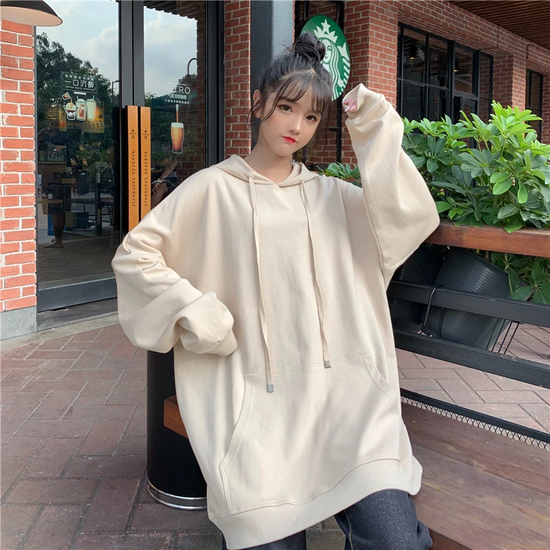 HAYBLST Брендовые женские толстовки осенние Harajuku модные однотонные Лоскутные Kawaii Свободные топы PlusSize2XL с длинным рукавом тонкая одежда