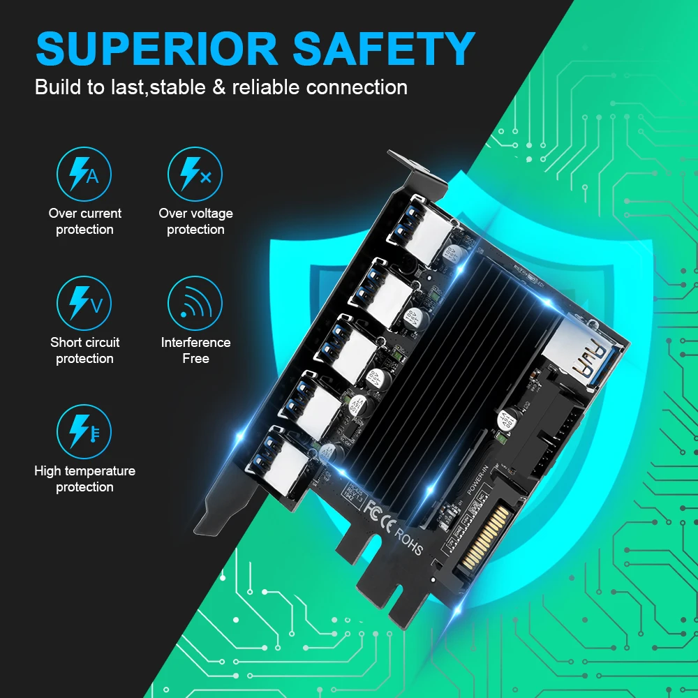 Rocketek USB 3,0 type c PCI-E плата расширения 5 портов адаптер внешний контроллер Express 19 pin кабель SATA разъем питания шнур
