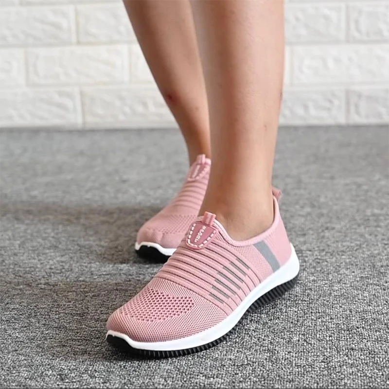 

Dropshipping Women Flat Shoes Knit Woman Casual Slip On Casual Shoes Female Mesh Soft Breathable Women's Footwear For Ladies