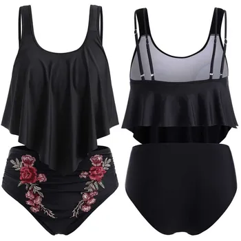 

Summer Women Plus Size Bikini Set Casual Push-Up Padded Overlay Embroidery Swimsuit Wholesale Dropshipping