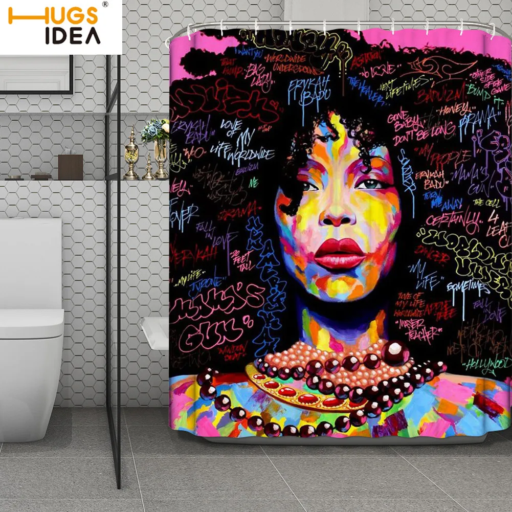 HUGSIDEA занавеска для душа 3D арт черная африканская занавеска для ванной комнаты афро-американский женский с принтом Водонепроницаемая Шторка для ванной