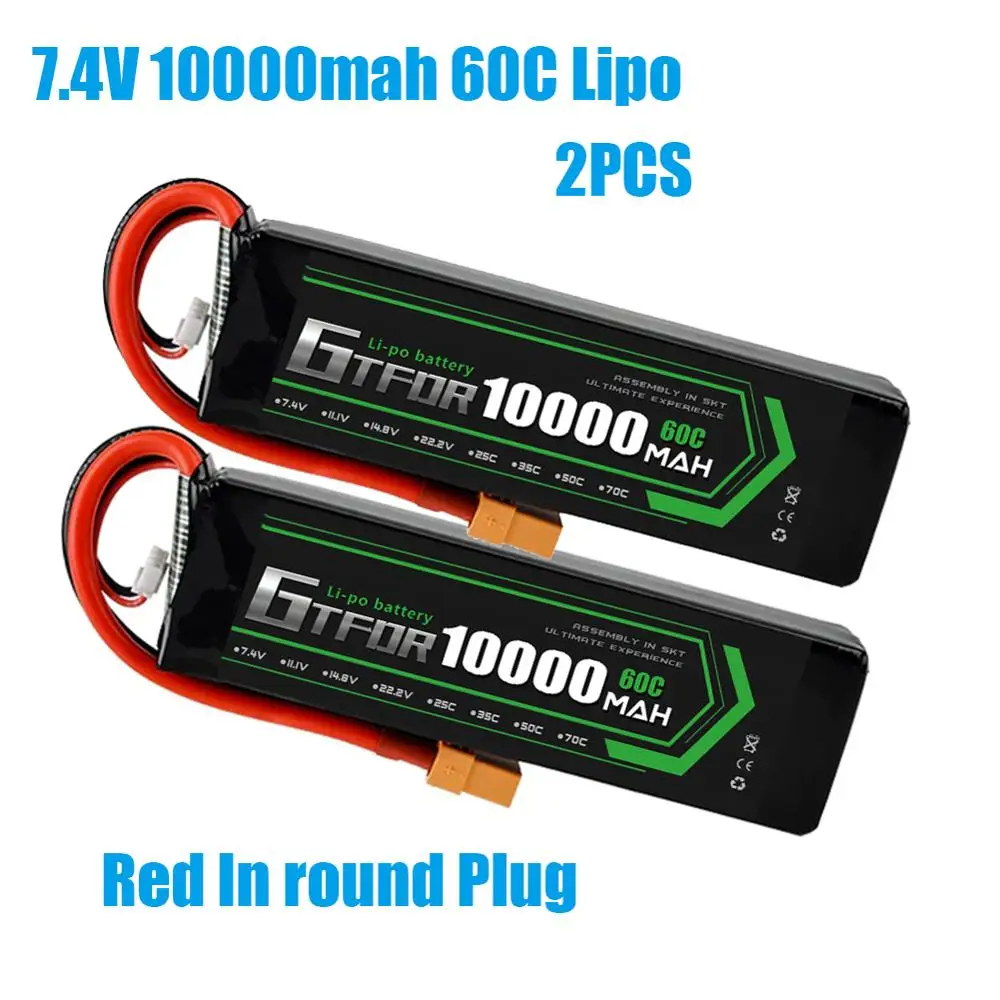 GTFDR батарея lipo 2S 7,4 V 10000mah 60C 120C HV 3S 11,4 V 5200mah 20C 40C для радиоуправляемого автомобиля дрона FPV Walkera QR X350 PRO квадрокоптера - Цвет: 2PCS10000mahRED