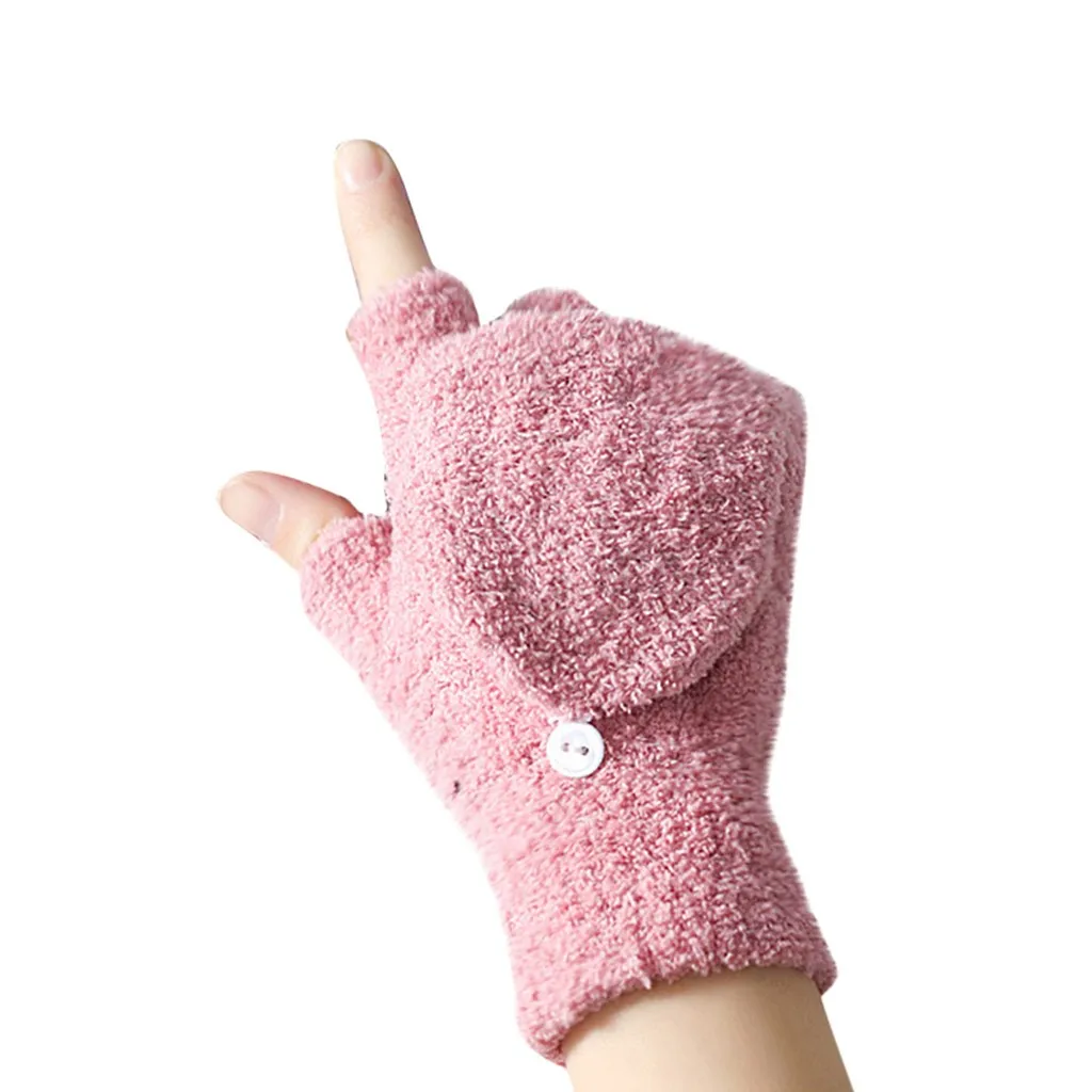 Зимние теплые перчатки дети девочки мальчик дети искусственный мех Открытый Перчатки с полный палец теплые варежки водонепроницаемый с бархатом кошка - Цвет: pink