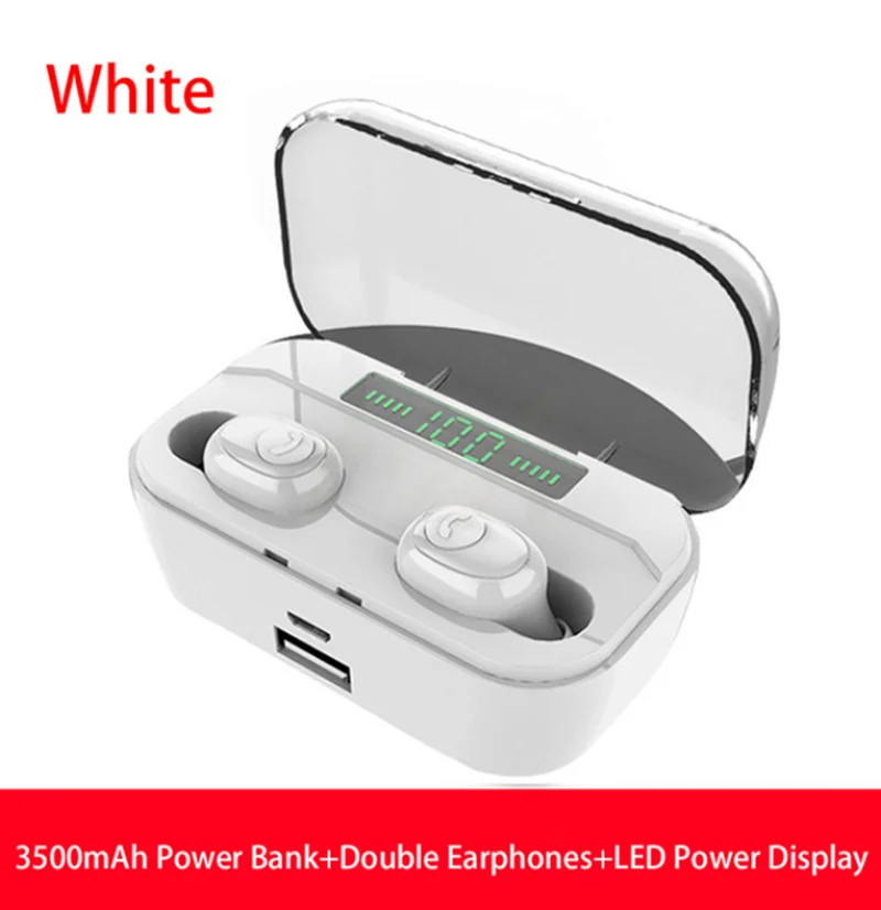 3500 мАч G6S tws T1 Pro fone de ouvido bluetooth 5,0 наушники беспроводные стерео бас наушники гарнитуры с микрофоном беспроводная зарядка - Цвет: Double LED white