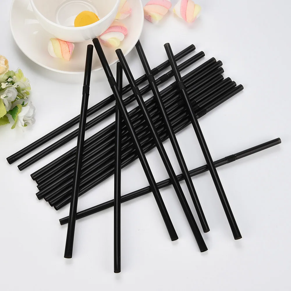 100Pcs Drinking Straws 210/256/260mm Black Long Flexible Drinking Plastic Straws Wedding Party Event pajitas plastico disposable plastic straws
